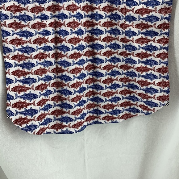 Zipcode Men’s small short sleeve button down shirt NWT red blue fish - Picture 12 of 17